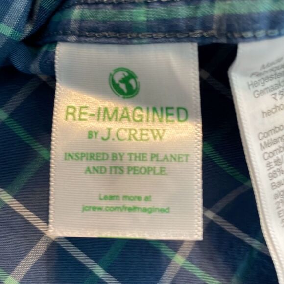 J. Crew Slim Flex Washed Plaid Button Down Shirt Blue Green White Long Sleeve L - Picture 8 of 10